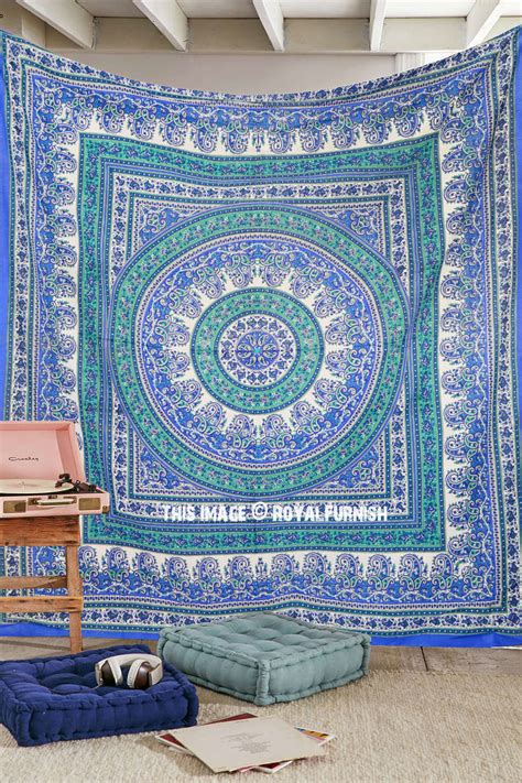 A reflection of my mind. Large Blue Paisley Floral Medallion Circle Cotton Tapestry ...
