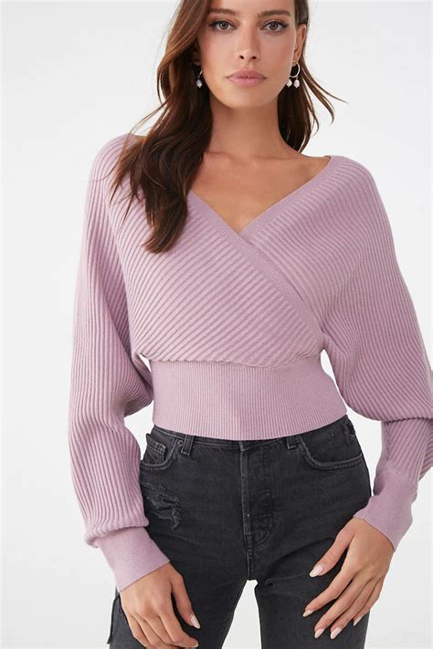 Ribbed Surplice Sweater In 2020 Ribbed Knit Sweater Sweaters Fashion