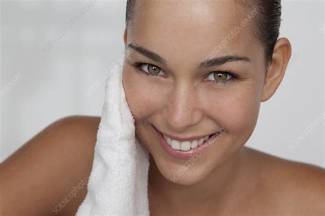 Woman Scrubbing Her Face With Cloth Stock Image F0043972 Science