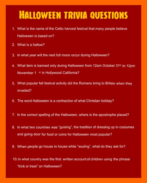 Printable Halloween Trivia Questions 7 Best Images Of Printable