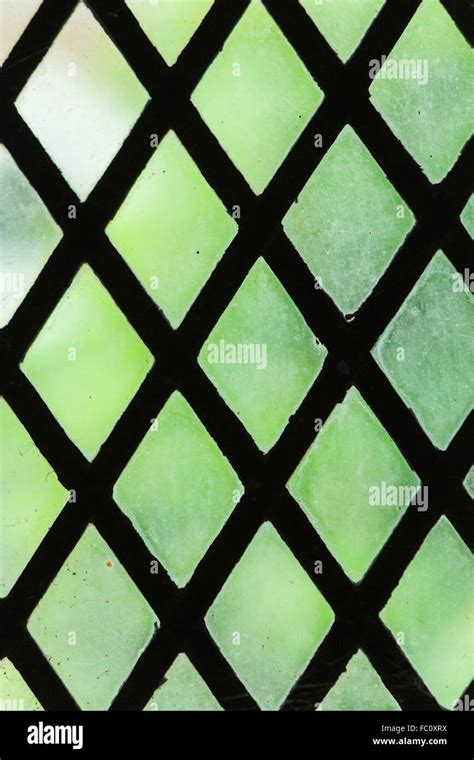 Green Stained Glass Window With Regular Block Pattern Stock Photo Alamy