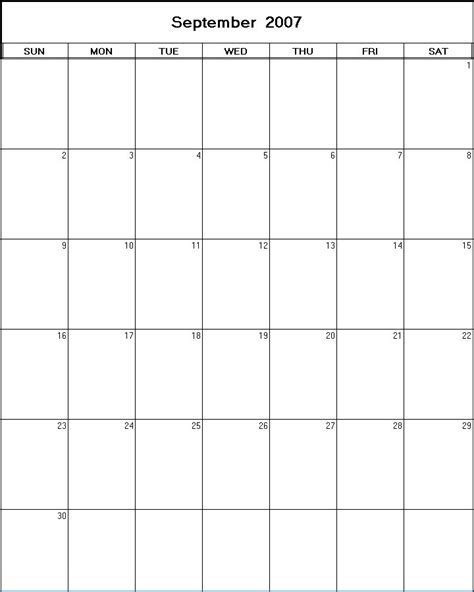 September 2007 Printable Blank Calendar