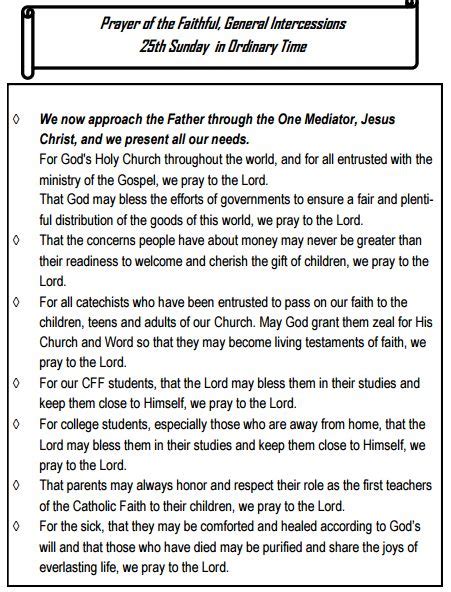 Prayer For The Faithful In Catholic Mass Churchgistscom