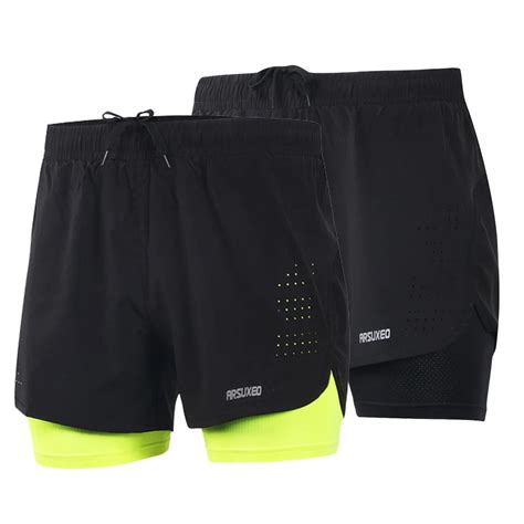 arsuxeo running shorts men 2 in1 gym sports shorts quick drying breathable training exercise