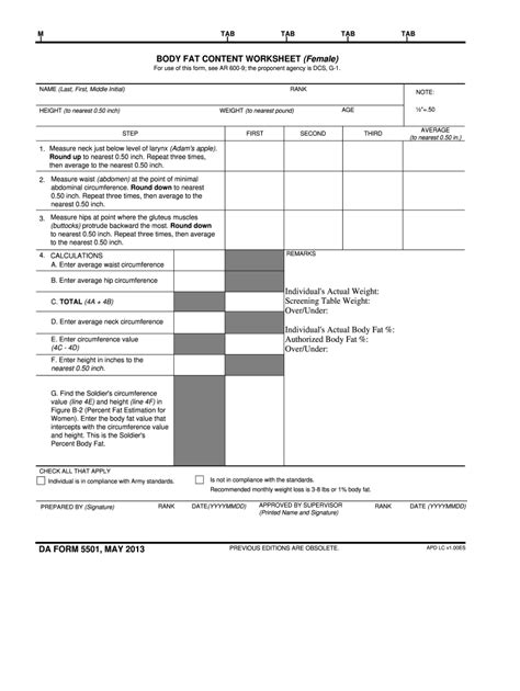Da Form 5501 Female Fillable Printable Forms Free Online