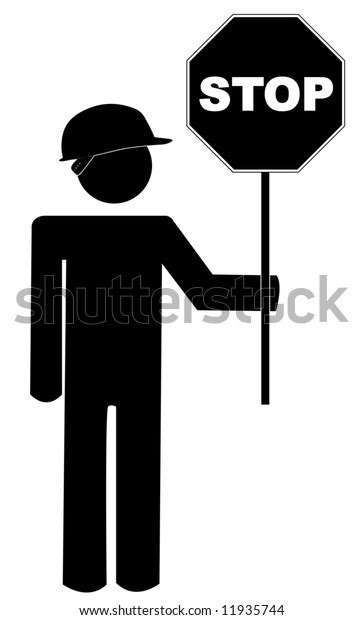 Stick Figure Road Worker Stop Sign Stock Vector Royalty Free 11935744