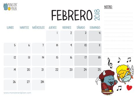 Descargable Gratuito Calendario Febrero Monster And Pixer