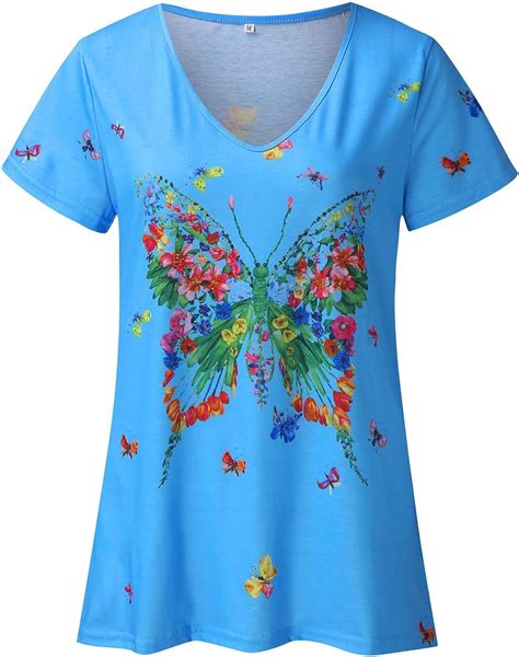 Colorful Butterfly Womens T Shirt V Neck Short Sleeve Tee Graphic