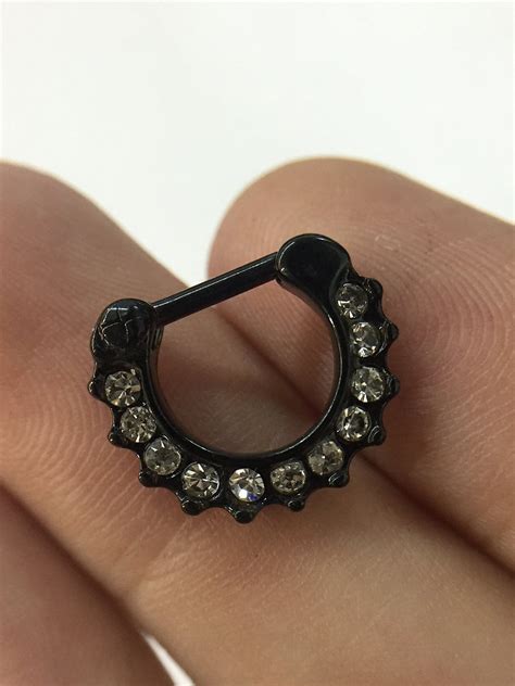 Septum Ring Septum Clicker 16g Black With Clear By Gaugespro