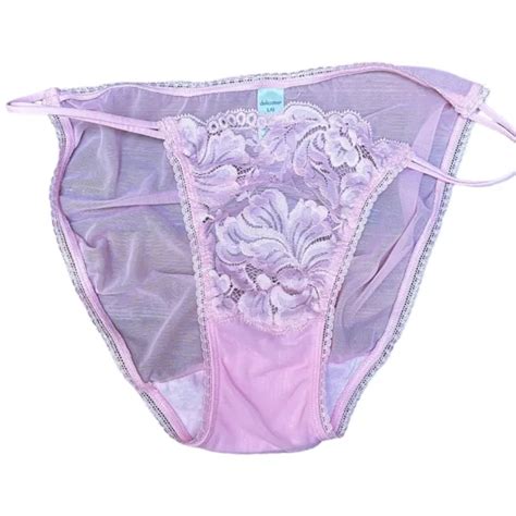 Vintage Hi Cut Panties Pink Lace Sheer String Bikini Lingerie Pin Up