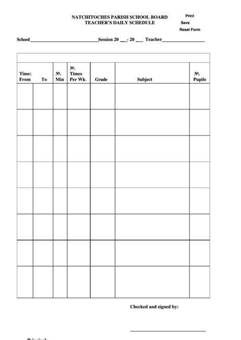 Fillable Teachers Daily Schedule Template Printable Pdf Download