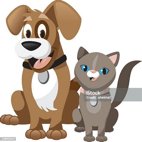 สุนัขการ์ตูนน่ารักและแมวโดดเดี่ยวบนสีขาว ภาพประกอบสต็อก ดาวน์โหลดรูปภาพตอนนี้ Istock