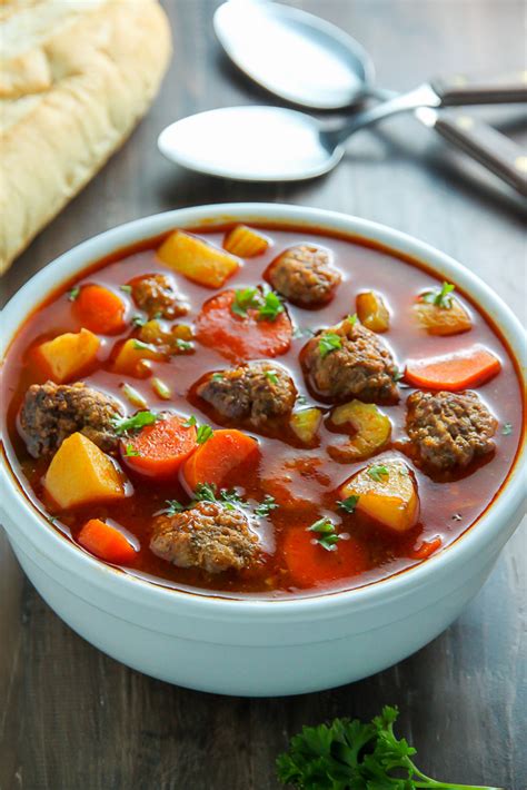 Infused with fresh herbs, tomato paste, and spices for big flavor. Italian Meatball Soup - Baker by Nature