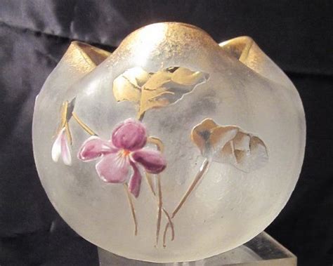 Antique Montjoye Rose Bowl French Art Nouveau Vase Enameled Violets