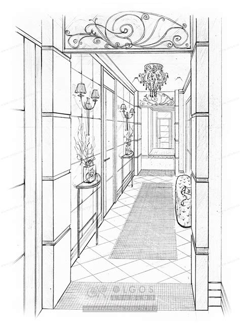 It performs the essential role of entrance, but never gets seen as a habitable room in its own right. flat corridor interior draw | Interior design sketchbook ...