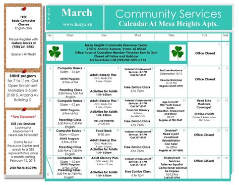 News March Calendar Hacy Housing Authority Of The City Of Yuma