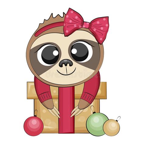Cute Christmas Sloth Winter Holidays Vector Illustration Stock