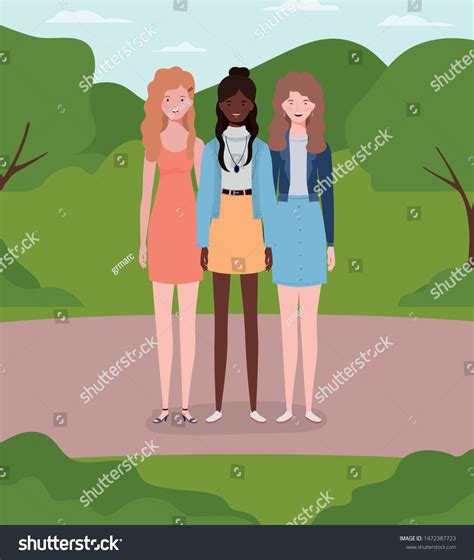 Young Interracial Girls Group Field Stock Vector Royalty Free 1472387723 Shutterstock