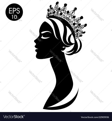 Beautiful Queen Wearing Royal Crown Black Vector Silhouette Profile