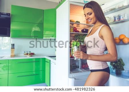 Woman Wearing Pajamas Looking Fridge Stock Photo Shutterstock