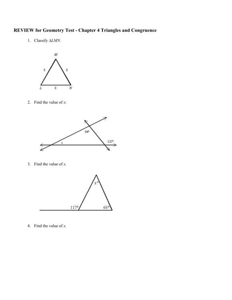 What additional information is needed to prove that the triangles are congruent using the aas congruence theorem? REVIEW for Geometry Test - Chapter 4 Triangles and Congruence