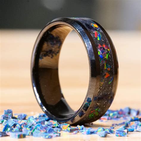 Black Ceramic Meteorite Wedding Ring Womens Mens Meteorite