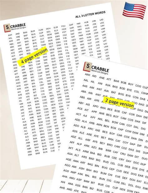 Pdf Scrabble Word List Cheat Sheet Acceptable 3 Letter Words Etsy