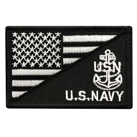 American Flag Navy Anchor Patch Embroidered Hook Blackwhite