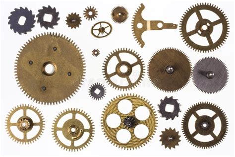 Old Clockwork Cogs And Clock Parts Isolated Stock Photo Image Of