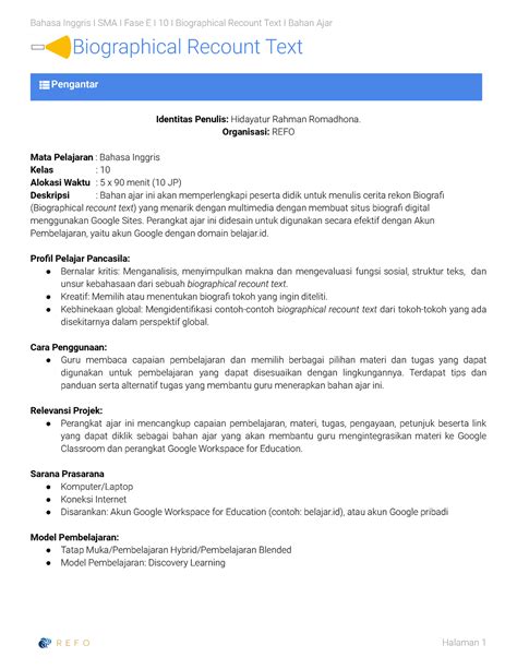 Recount TEXT Kelas 10 - Biographical Recount Text Pengantar Identitas