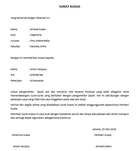 Bagaimana cara membuat surat kuasa? Contoh Surat Kuasa Pengambilan Ijazah Di Tempat Kerja ...