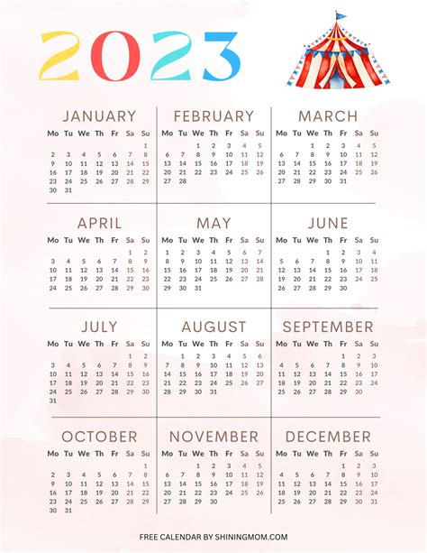 2023 Monday Calendar Pretty Free Printables