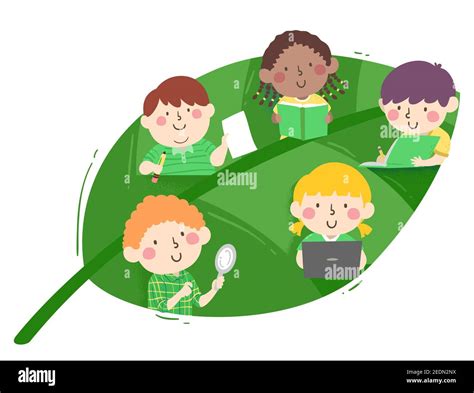 Illustration Of Kids Students Studying With Books And Laptop From
