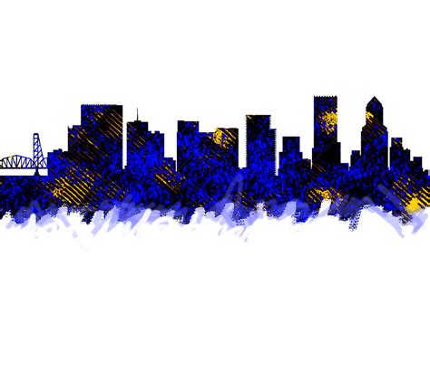 Portland Oregon Skyline Blue Painting By Enki Art Fine Art America