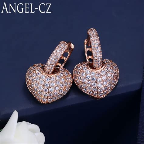 Angelcz Fashion Loop Earring With Heart Eardrop Micro Paved Cubic