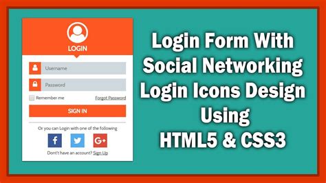 Login Form With Social Networking Icons Design Using Html5 And Css3 Youtube