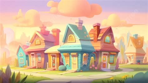 Clouds Grass Color Building Cartoon House Background Cute House