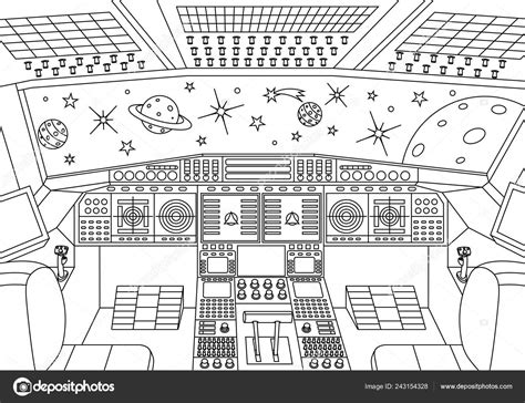 Spaceship Interior Universe View Spacecraft Control Panels Coloring