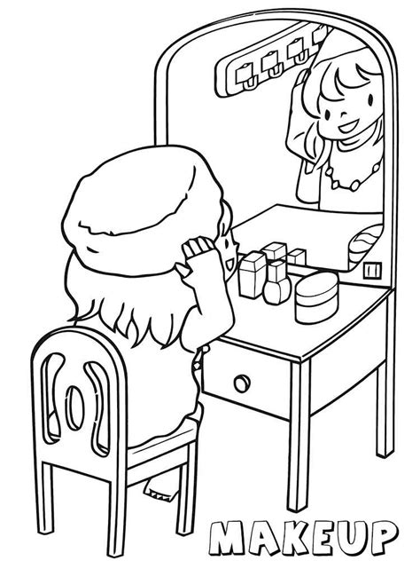 Mostly finished makeup table equip with sephora inspired brush holder, and frank the bunny figurine. Makeup coloring pages. Free Printable Makeup coloring pages.