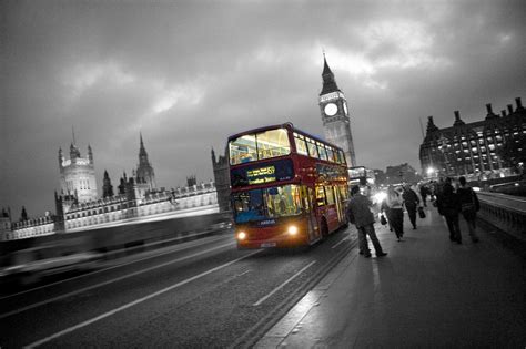 London Bus Black And White Photography With Color Black And White