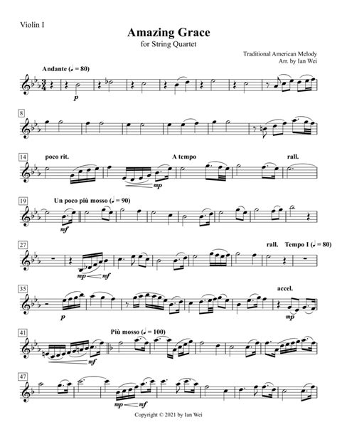 Amazing Grace For String Quartet Partitions Traditional American