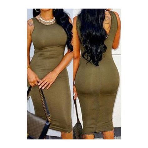 Army Green Round Neck Sleeveless Bodycon Dress 12 Liked On Polyvore Featuring Dresses Army