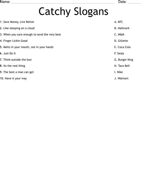 Catchy Slogans Worksheet Wordmint