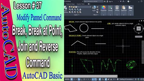 Autocad Break Break At Point Join And Reverse Command Youtube