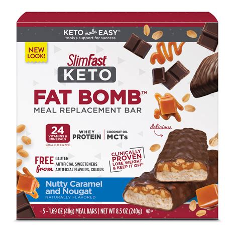 Slimfast Keto Meal Replacement Bar Nutty Caramel And Nougat 148 Oz