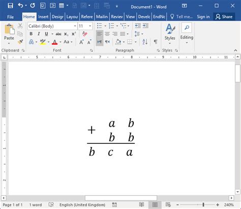 How To Create Vertical Addition Using The Word 13 Equation Editor