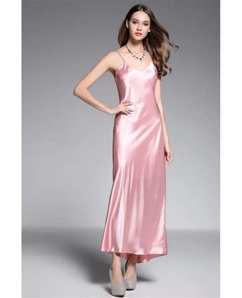 A Line V Neck Ankle Length Silk Pink Evening Dress Ck599 53
