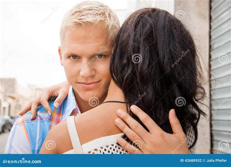 Romantic Handsome Man Hugging His Girlfriend Stock Photo Image Of