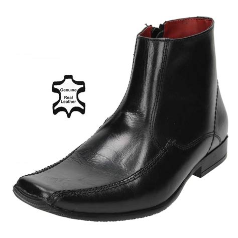 Red Tape Mens Real Leather Ankle Zip Up Boots Square Toe Chelsea Men