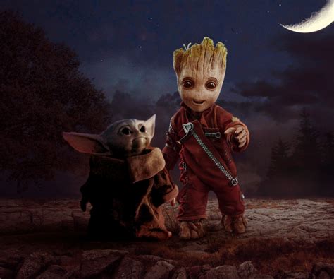 720x600 Resolution Groot And Baby Yoda 720x600 Resolution Wallpaper
